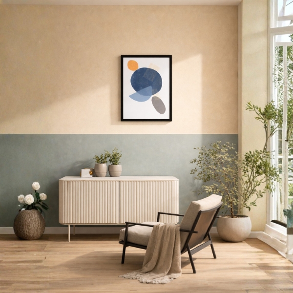 Abstract Blue & Mustard Geometric Wall Art Frame – Simplex Creationz