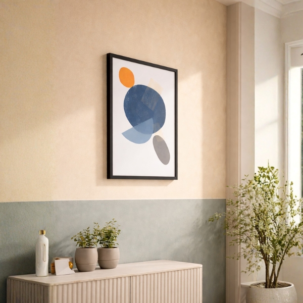 Abstract Blue & Mustard Geometric Wall Art Frame – Simplex Creationz