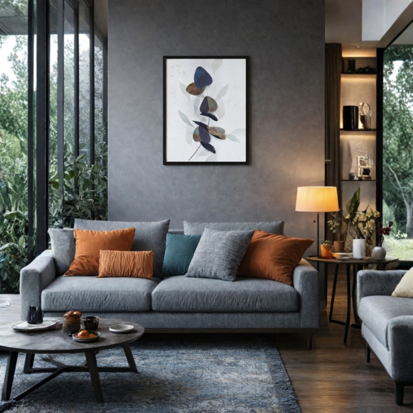 Abstract Purple & Gold Botanical Wall Art – Laminated Frame (SICR00114) - Image 2