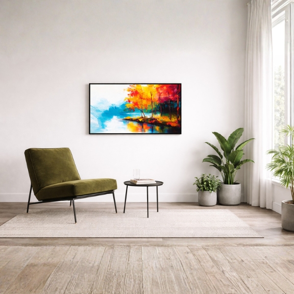 Autumn Lakeside Landscape Wall Art – Vibrant Nature Painting Frame (SICR00125) - Image 2