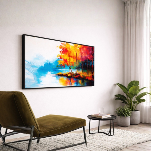 Autumn Lakeside Landscape Wall Art – Vibrant Nature Painting Frame (SICR00125) - Image 3