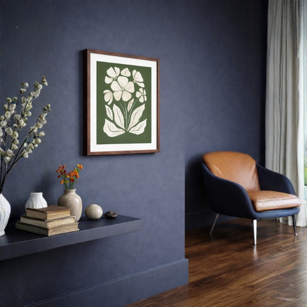 Botanical White Floral Art Laminated Frame - Green Background (SICR00132) - Image 3