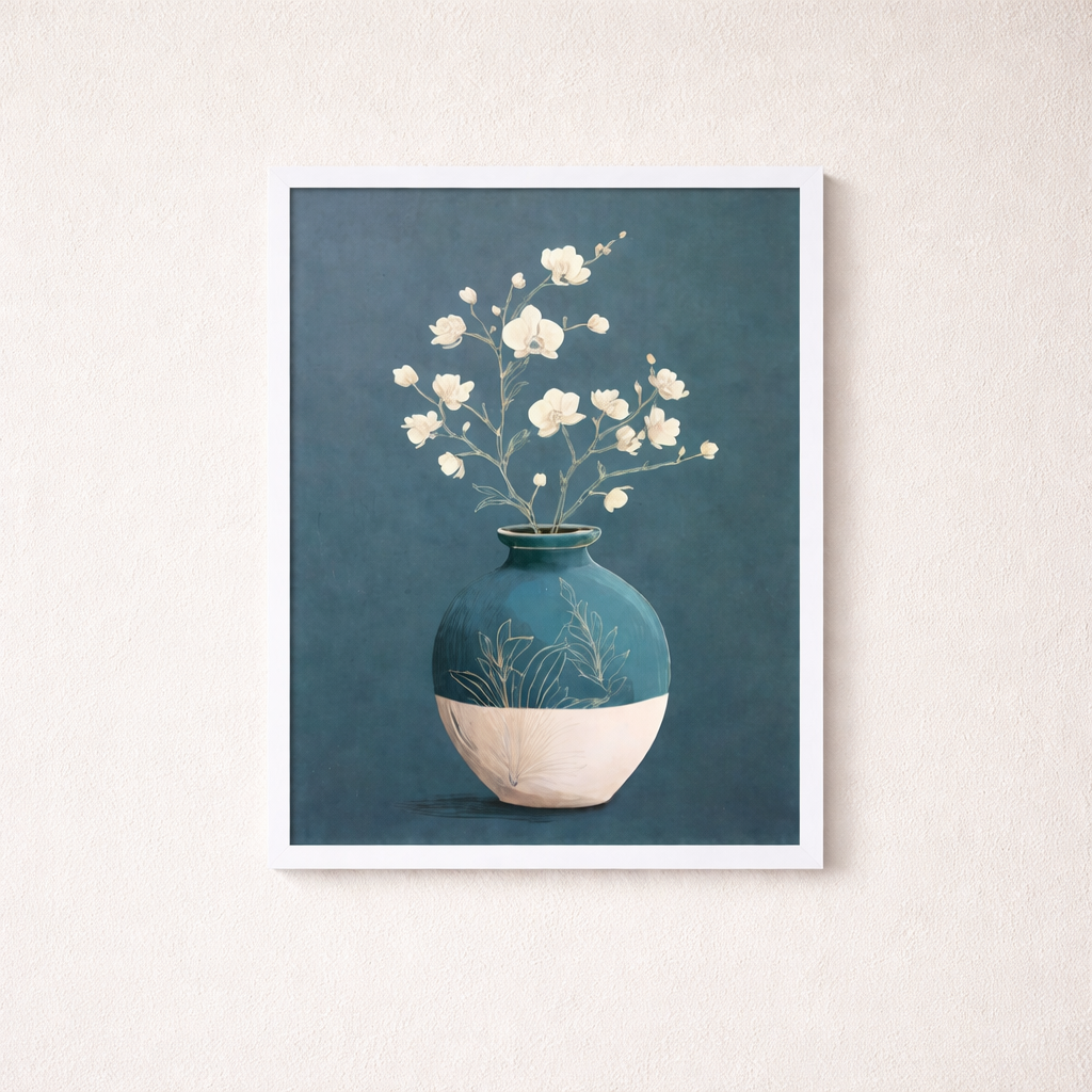 elegant-blue-beige-floral-vase-wall-art-laminated-frame