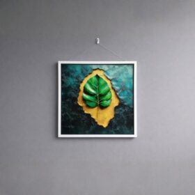 golden-emerald-leaf-abstract-wall-art-laminated-frame
