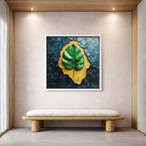 Golden Emerald Leaf Abstract Wall Art Frame (SICR00136) - Image 2