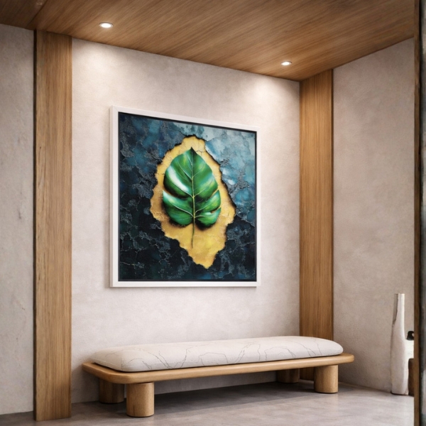 Golden Emerald Leaf Abstract Wall Art Frame (SICR00136) - Image 3
