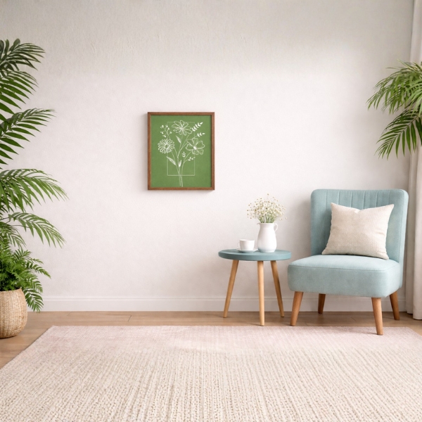 Green Floral Line Art Laminated Wall Frame (SICR00141) - Image 2