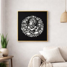 krishna-flute-art-black-gold-laminated-wall-frame-20x16