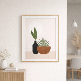 minimalist-botanical-vase-palm-leaf-framed-wall-art