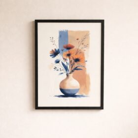 modern-floral-vase-blue-peach-laminated-frame