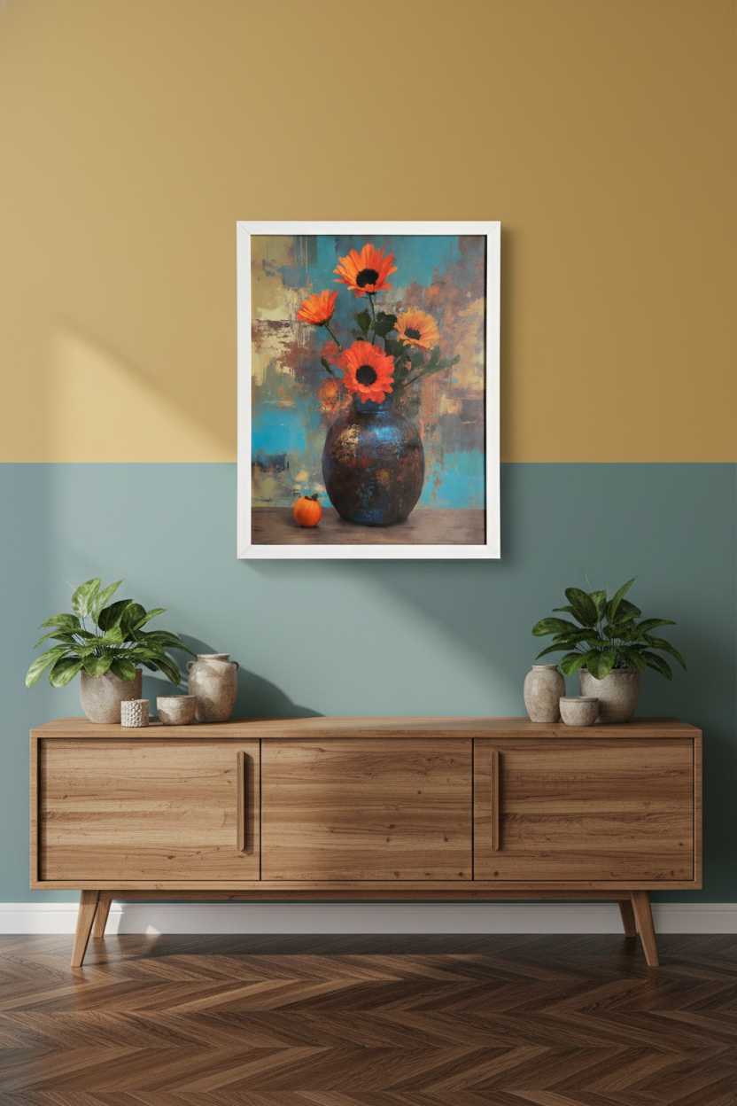 Orange Floral Vase Still Life Wall Art Frame (SICR00192) - Image 2