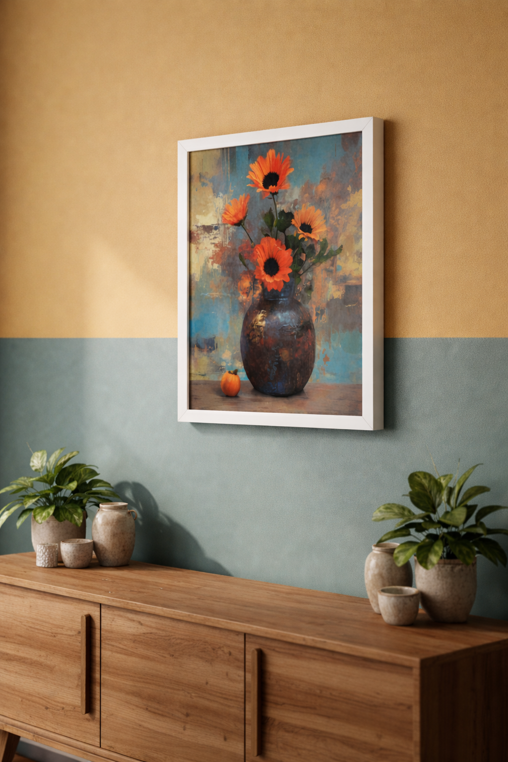 Orange Floral Vase Still Life Wall Art Frame (SICR00192) - Image 3