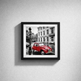 Red Vintage Car Street Photography Framed Wall Art