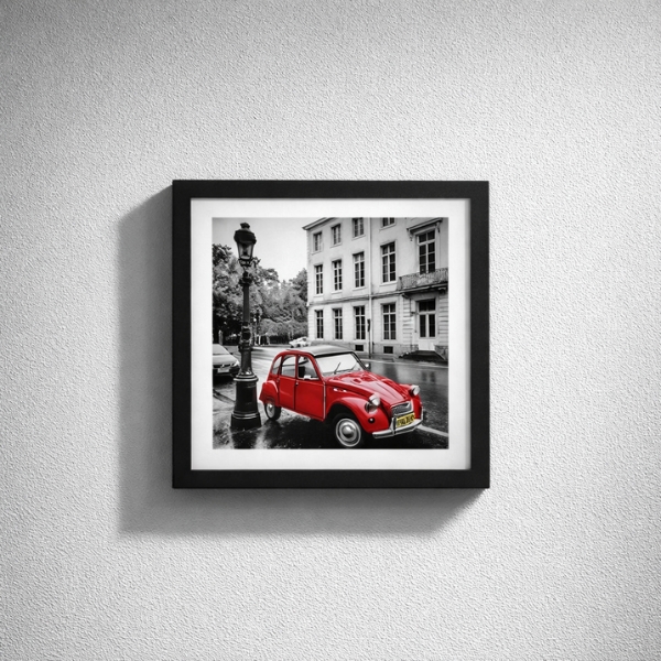 Red Vintage Car Street Photography Framed Wall Art
