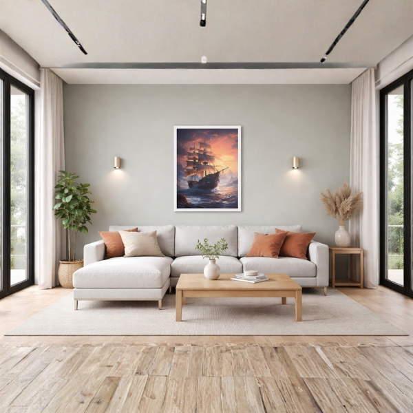 Sunset Sailing Ship Wall Art – Laminated Frame (SICR00210) - Image 2