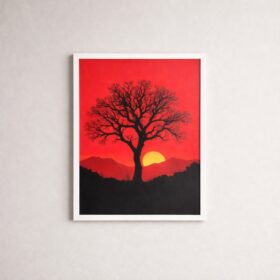 sunset-silhouette-tree-laminated-wall-art-frame