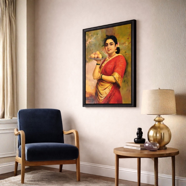 Traditional Indian Woman with Fruit Plate Wall Art Frame (SICR00218) - Image 3