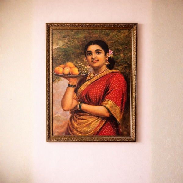 traditional-indian-woman-fruit-tray-laminated-wall-art