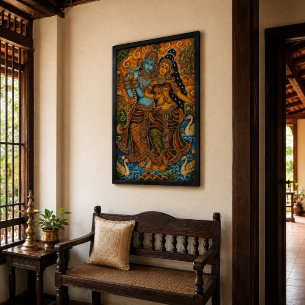 Radha Krishna Kerala Mural Framed Wall Art ( SICR000250 ) - Image 3