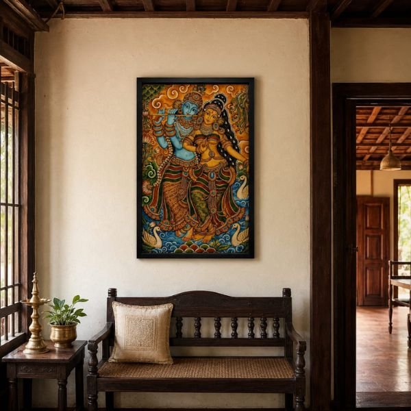 Radha Krishna Kerala Mural Framed Wall Art ( SICR000250 ) - Image 4