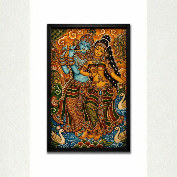 Radha Krishna Kerala Mural Framed Wall Art ( SICR000250 ) - Image 2